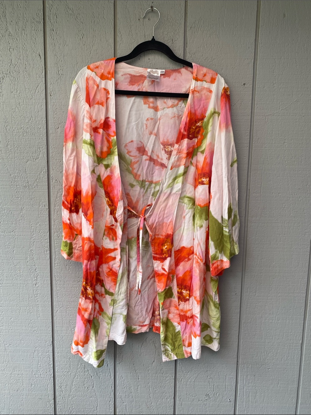 Plum Pretty Sugar Coral & Pink Floral Tie-Front Kimono